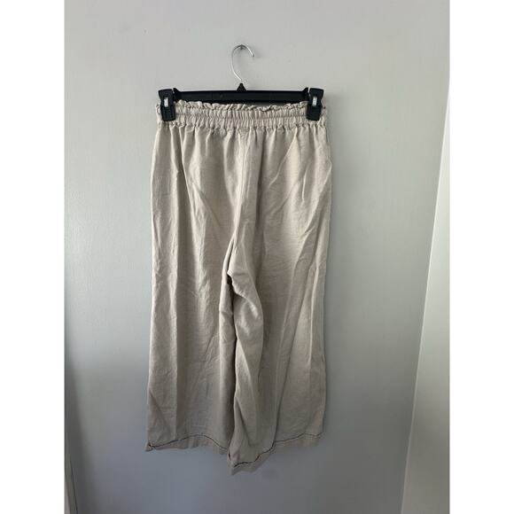 Gloria Vanderbilt Cream Tan Linen Women's Capri Pants Wide Leg Size S Costal - Picture 2 of 7